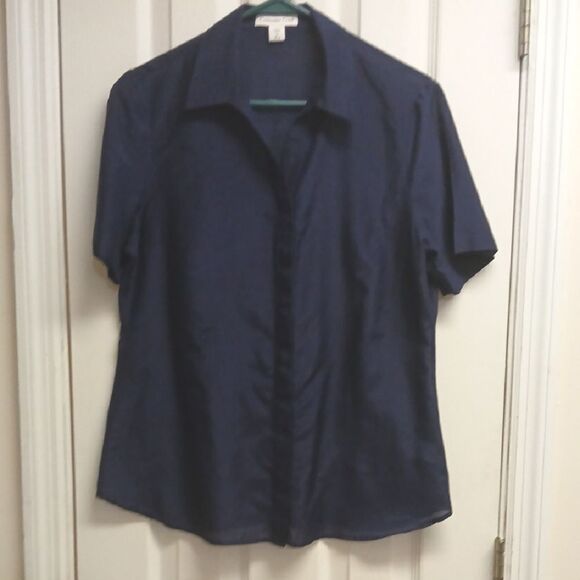 COLDWATER CREEK SEMI SHEER Navy Blue Short Sleeve Blouse Size M (10-12) - Picture 1 of 10